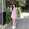 Gentle Wind Age-reducing Design Sense Pink Lace-up Dress Women's Summer New Solid Color Bud Skirt Short Skirt Tide