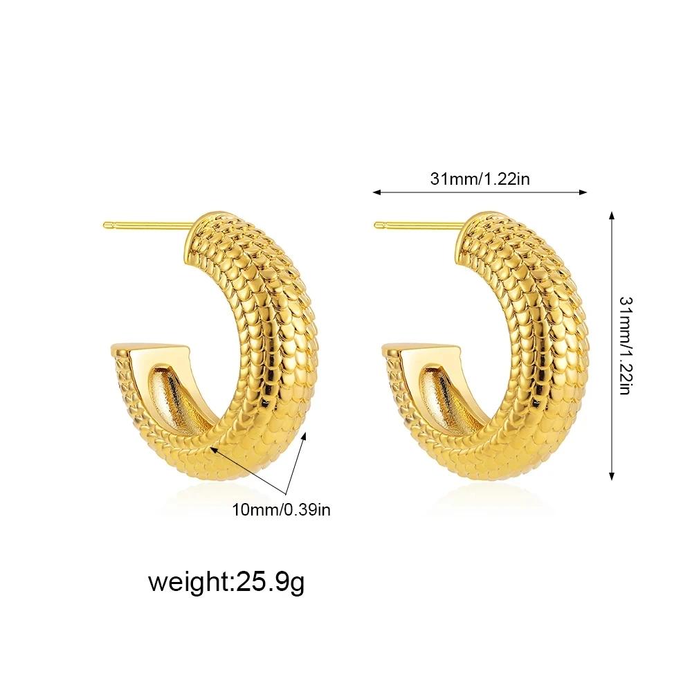 New Retro Stainless Steel Chunky C Shape Hoop Earrings Glossy Gold Plated PVD Circle Round Tube Huggie Hoops Stacked Ear Jewelry
