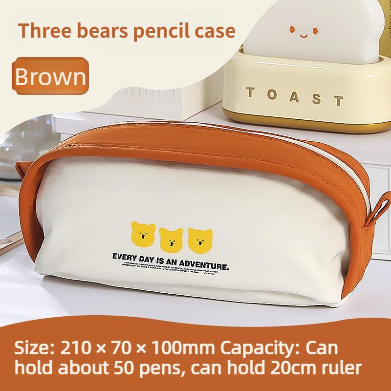 

Cartoon Bear Pencil Case Color-blocking Design Large Capacity Multi-functional Layered Storage Stationery Storage Bag коричневый