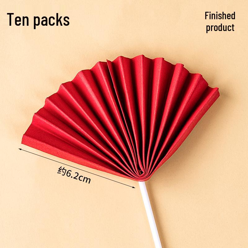 Creative Red Folding Fan Cake Topper for Grandpa and Grandma's Birthday Celebration