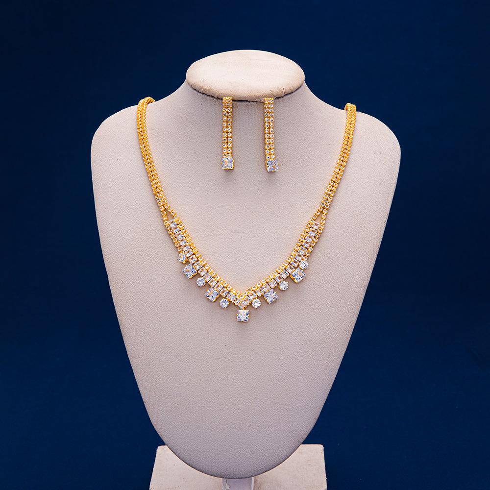 Light Luxury Zircon Bare Diamonds Bridal Jewelry Two-Piece Set Wedding Accessories Earrings Necklace Set Jewelry Spring