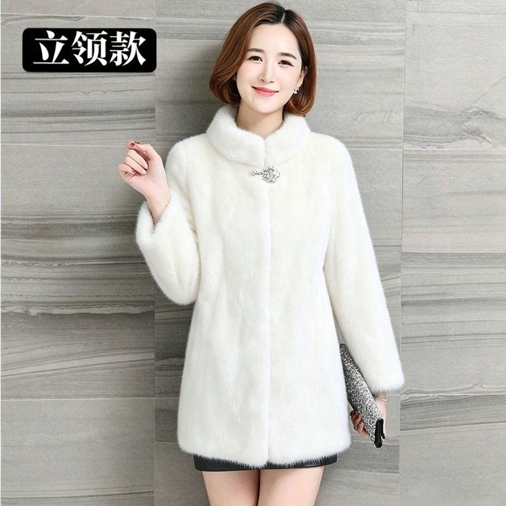 Cappotto in finta pelliccia di visone da donna ispessito medio-lungo in velluto di finta pelliccia di visone giacca con cappuccio larga taglia grande outfit da madre