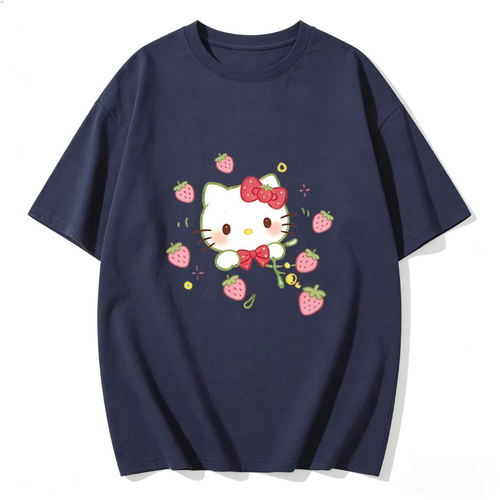 2026 New Summer HelloKitty Cute Graphic Tee Casual Short Sleeve Cotton Top for Women Girls Kawaii Cartoon Print Streetwear