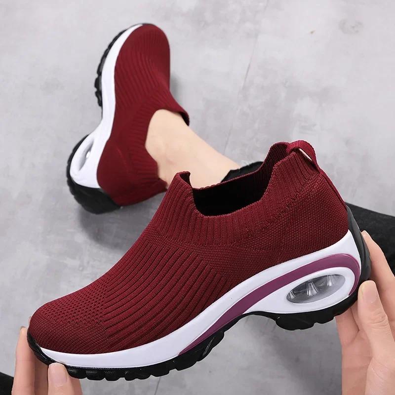 Fashion Casual Sport Shoes for Women  Wedge Platform Sneakers Women Air Cushion Mesh Breathable Women Vulcanized Shoes