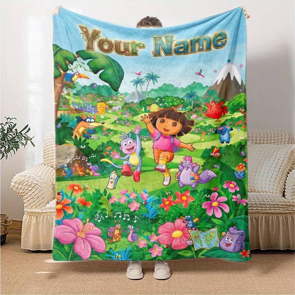 Name Custom Explorer Dora Print Flannel Blanket High Quality Warm Comfortable Cover for All Seasons Perfect for Gifts Home Decor