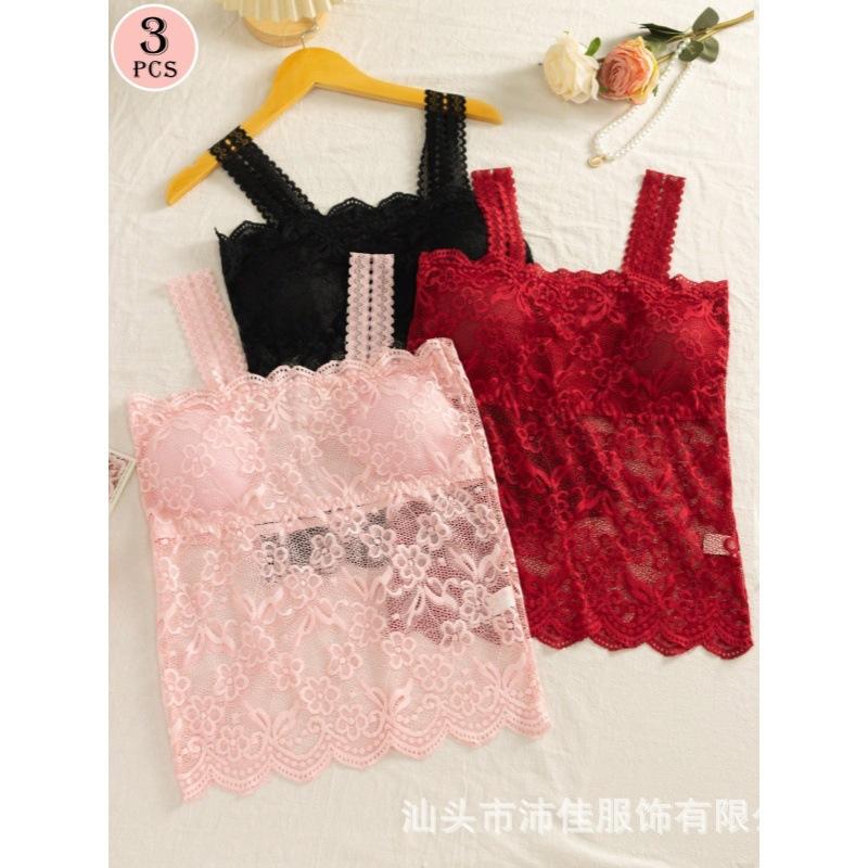 Women's Black Lace Scallop Trim Cami  Solid Sleeveless Fitted Camisole Casual Elegant Tank Solid color Daily Wear