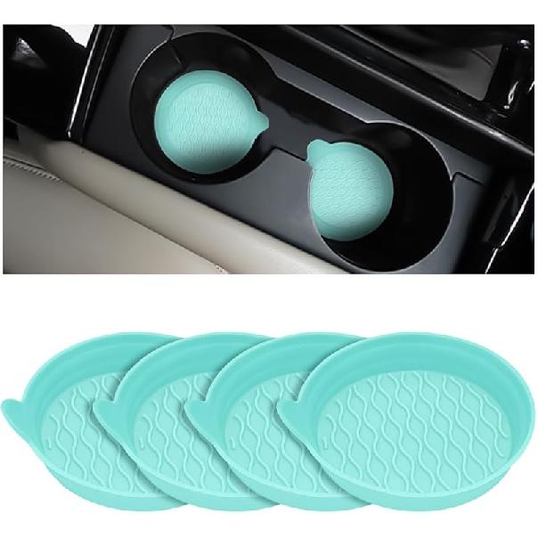 XINLIYA 4PCS Car Cup Holder Coasters, Non-Slip Silicone Vehicle Recessed Water Bottle Mats, Soft Sift-Proof Spill Automotive Interior Cup Pad