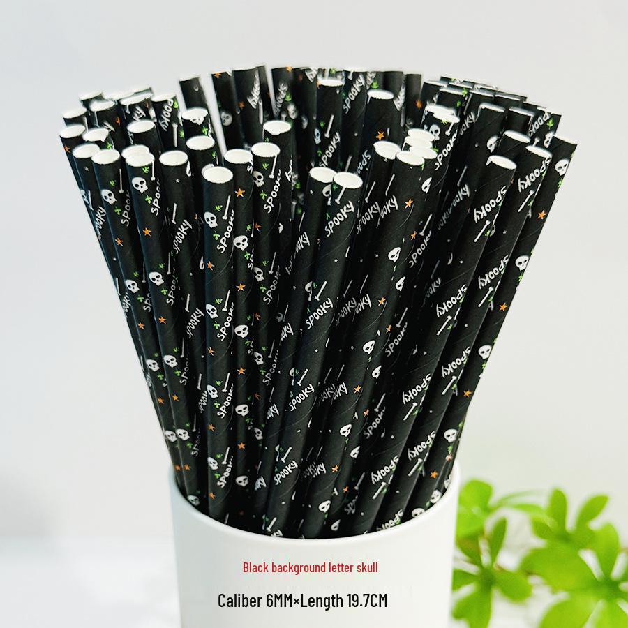 Biodegradable Halloween Paper Straws with Skull and Pumpkin Design
