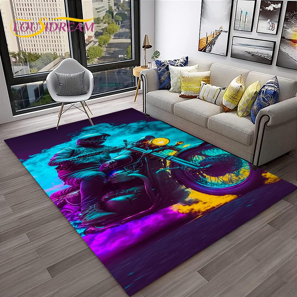 Racing Moto Off Road Motorcycle Carpet Rug for Home Living Room Bedroom Sofa Doormat Decor,Kid Play Area Rug Non-slip Floor Mat