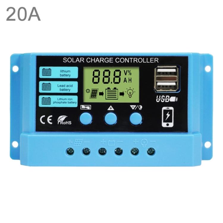 

20A Solar Charge Controller 12V / 24V Lithium Lead-Acid Battery Charge Discharge PV Controller
