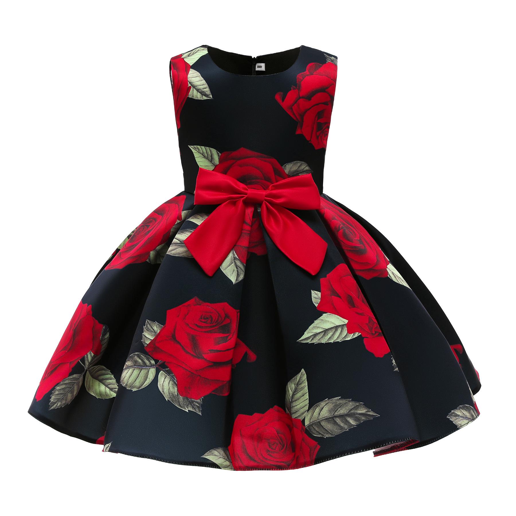 

Girls Red Princess Print Dress - Children s Performance Evening Wear 130