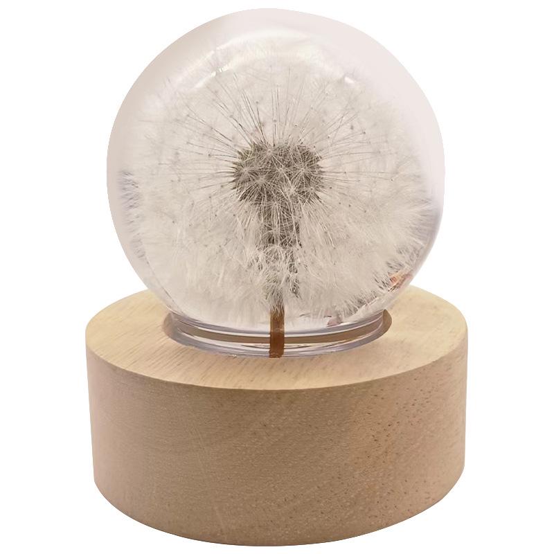 Touch Dimmable Crystal Ball Lamp with Creative Resin Flowers for Mid-Autumn Festival