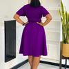 Sommermode Elegantes einfarbiges Kleid mit Schleife und kurzen Ärmeln in Übergröße