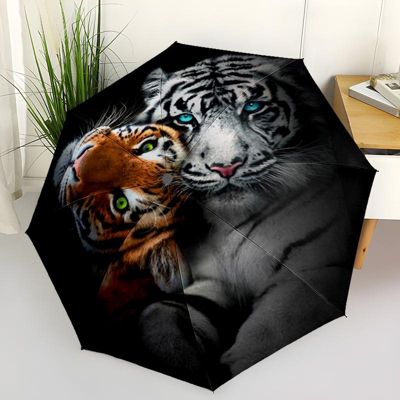 

Fantasy Tigers Folding Umbrella Fashion Auto-Open Design 8 Iron Ribs Plastic Handle Foldable Sunshade Perfect Christmas Gifts