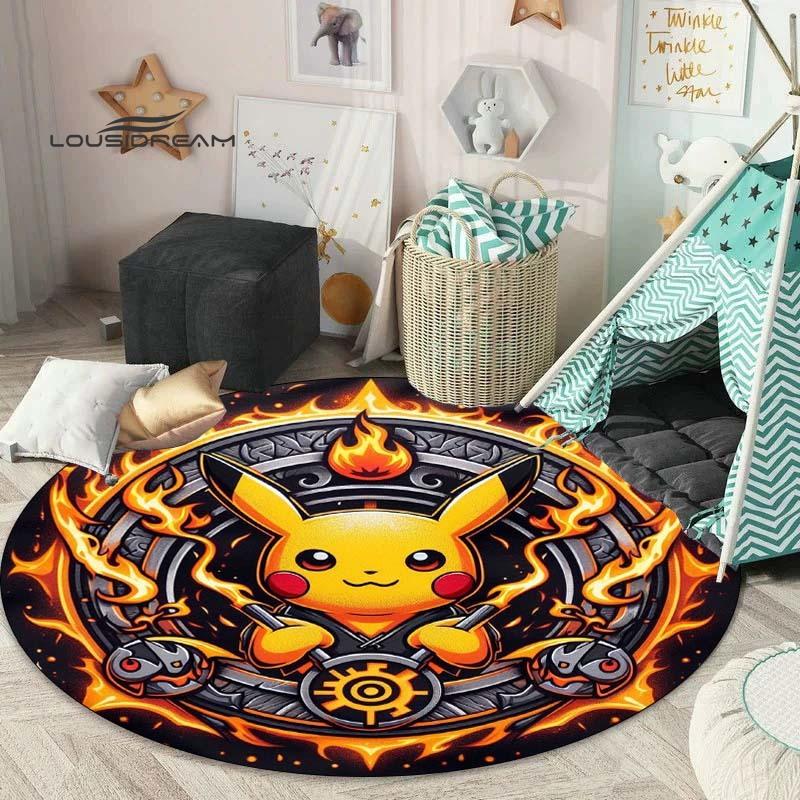 Tappeto rotondo carino dei cartoni animati Pokémon, tappeto per camera da letto e soggiorno, tappetino per sedia girevole per stanza dei bambini e sala giochi, tappetino per divano per il tempo libero Q0