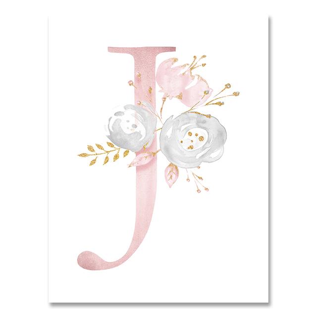 Personalized Poster Baby Name Custom Canvas Painting Nursery Prints Pink Flowers Wall Art Pictures For Girls Room Decoration No Frame