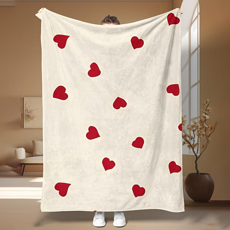 

Red Heart Flannel Blanket Love Motif Beige Background Soft Plush Throw Sofa Couch Bed Decor Sweet Romantic Vibe Durable 100x150cm