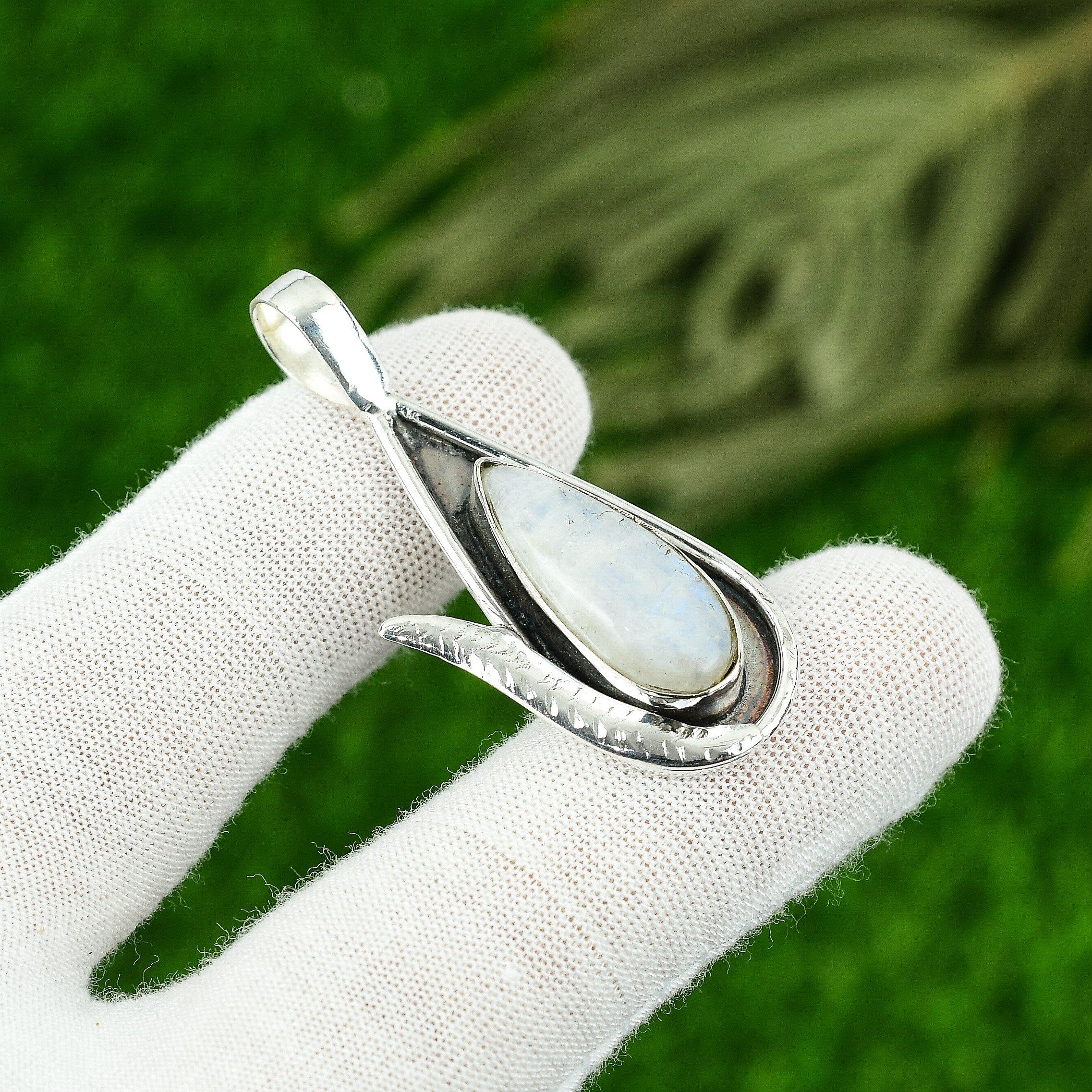 

Радужный Лунный Камень Драгоценный Камень Стерлинговое Серебро Помолвочный Свадебный Подвеска Ювелирное Изделие