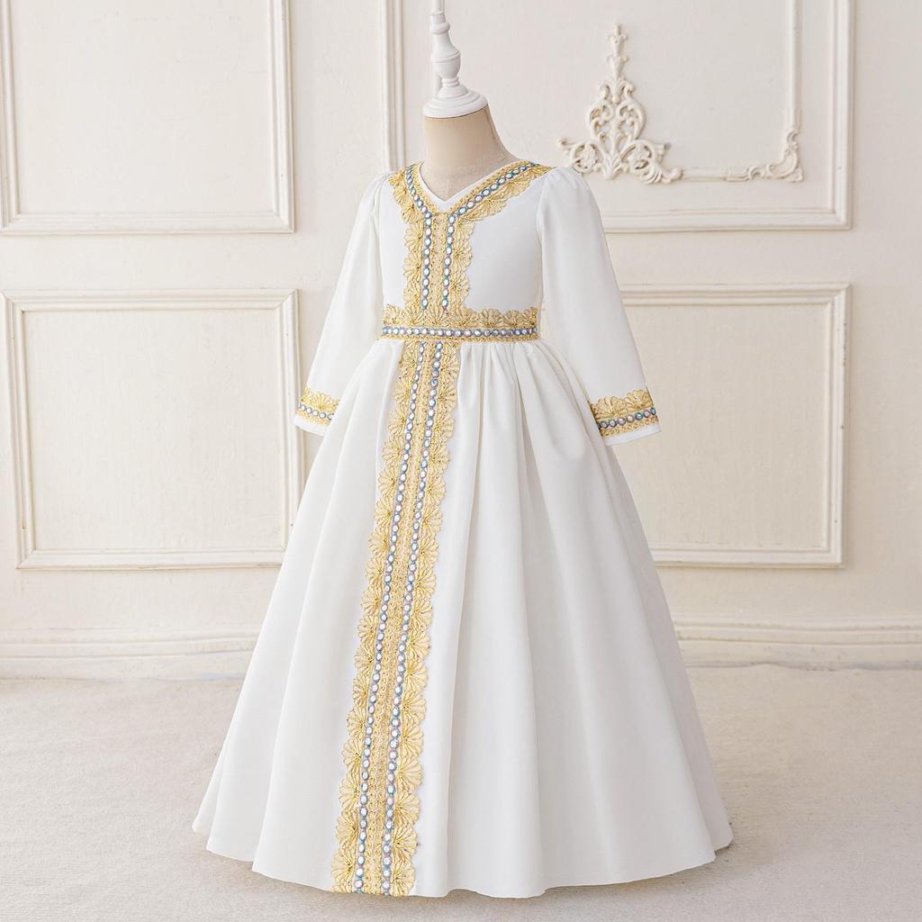 Middle Eastern Embroidered Long Sleeve Muslim Evening Gown for Festivals