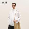Cotton Blend Tie-Neck Loose Long-Sleeve Shirt