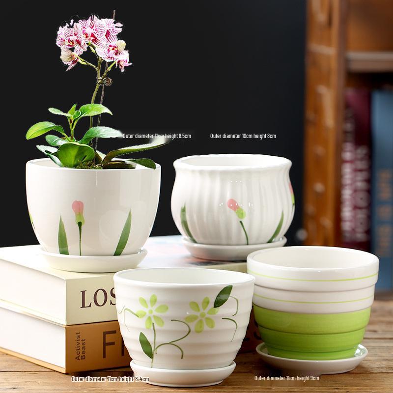 Elegant White Ceramic Flower Pot with Tray - Ideal for Ivy, Spider Plants, and Succulents
