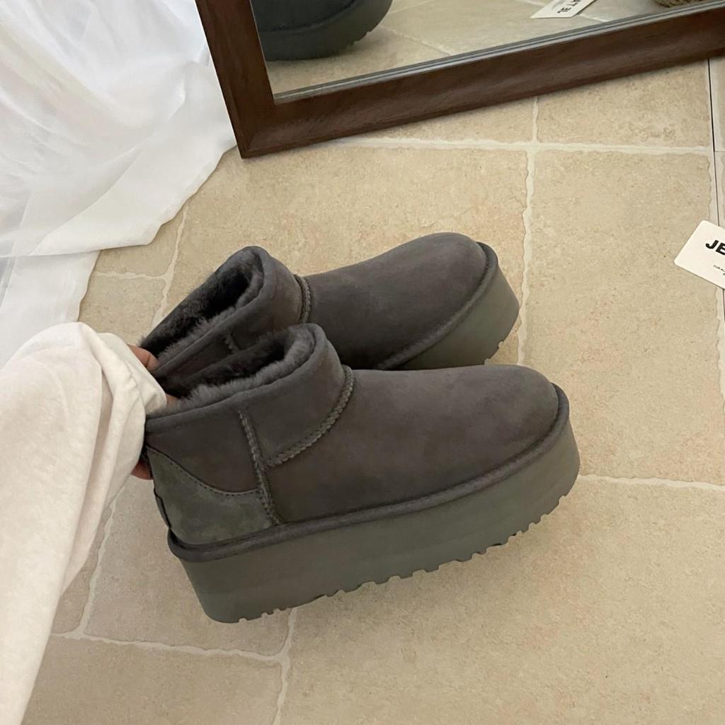 Henan Sangpo Short Sheepskin Wool Snow Boots - Mini Thick Sole 5cm