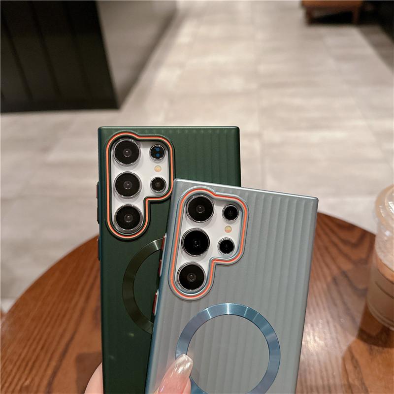 Pro Samsung Galaxy S24 S23 S22 Plus Ultra Vlnitý Pokovený Metalická Barva Magnetický Proti otiskům prstů PC Nárazuvzdorný Protiskluzový Zadní Kryt Pouzdro Skořepina