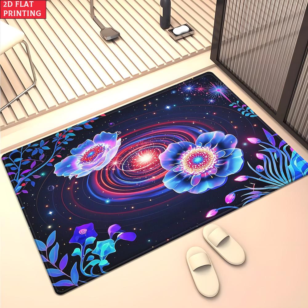 Psychedelic Galaxy Floral Mandala Rug, Colorful Boho Space Carpet for Living Room Gaming Room, Non-slip Decorative Floor Mat