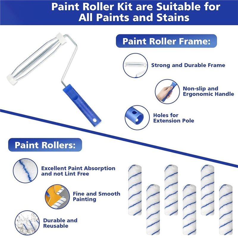 ABYN-Paint Roller Kit With Extension Pole, For Professional Painting,House Paint Roller, Paint Brushes Set