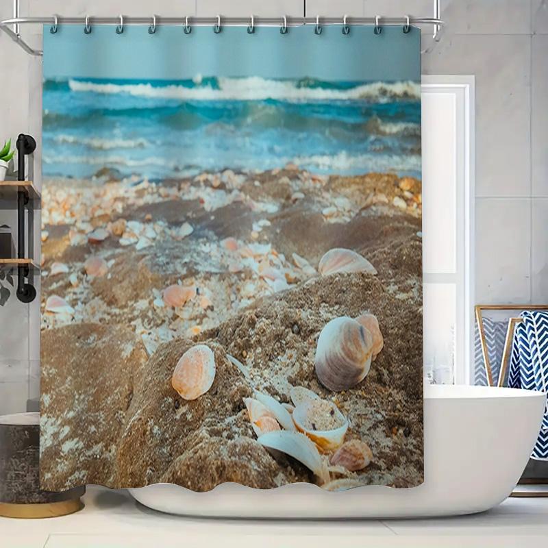 

Seaside-Themed Shower Curtain Decor With A Beach-Inspired Design Perfect For Creating A Calming Atmosphere In Your Bathroom This W60H190(CM)-1 Pcs
