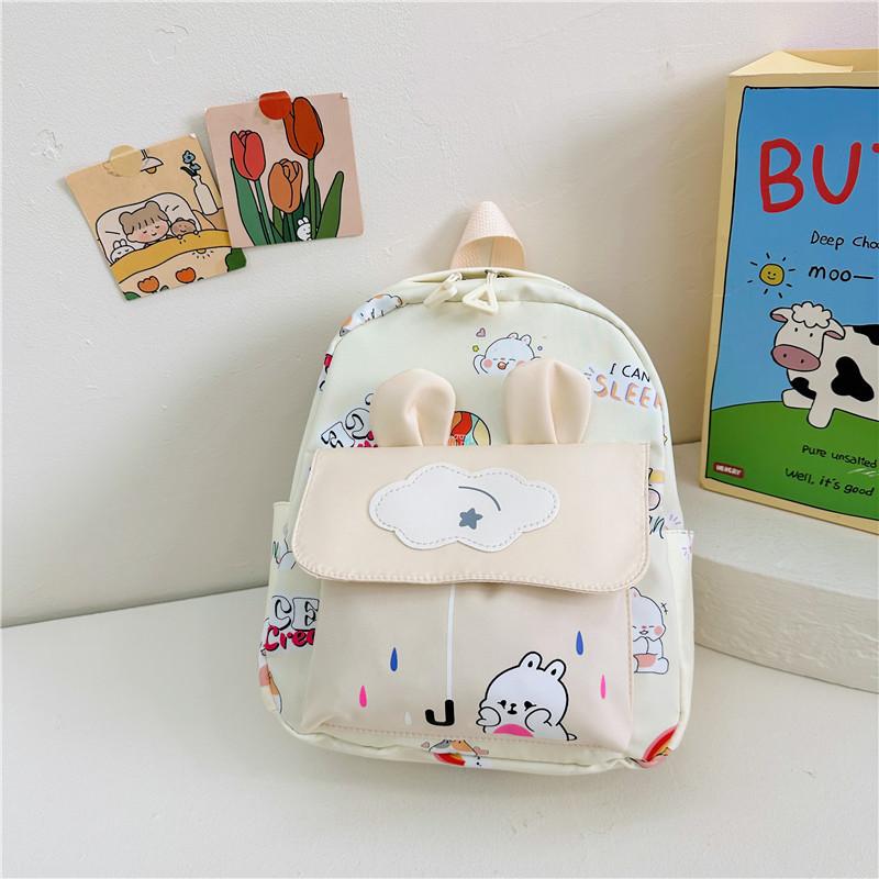 Kids Cartoon Animal Backpack With Cartoon Rabbit Print And Ear Designn For Kindergarten Daily Use