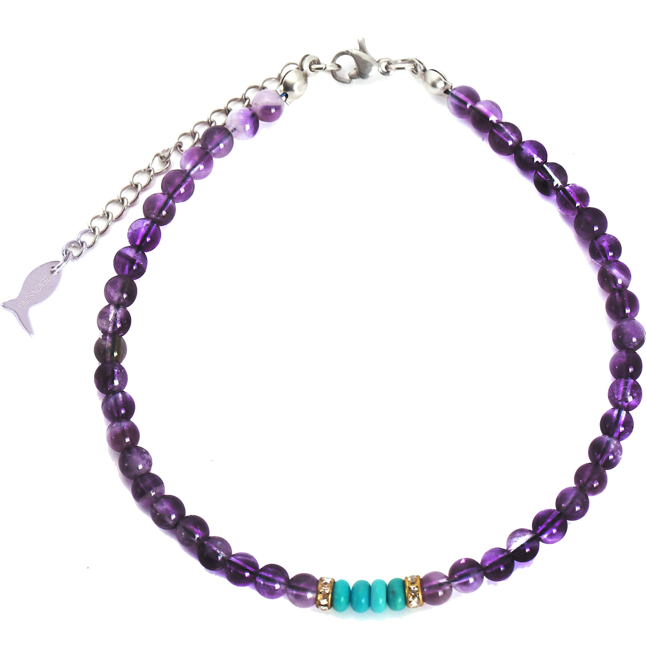

anklet Authentic natural amethyst AAAA rank turquoise anklet 4mm Amethyst anklet [ZENONSONG] Men s Men s (Amethyst)