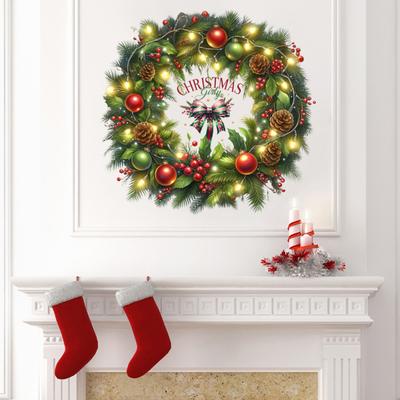 Christmas Ball Wreath Bow Wall Decals Removable PVC Stickers for Living Room Bedroom Self-Adhesive Holiday Decor