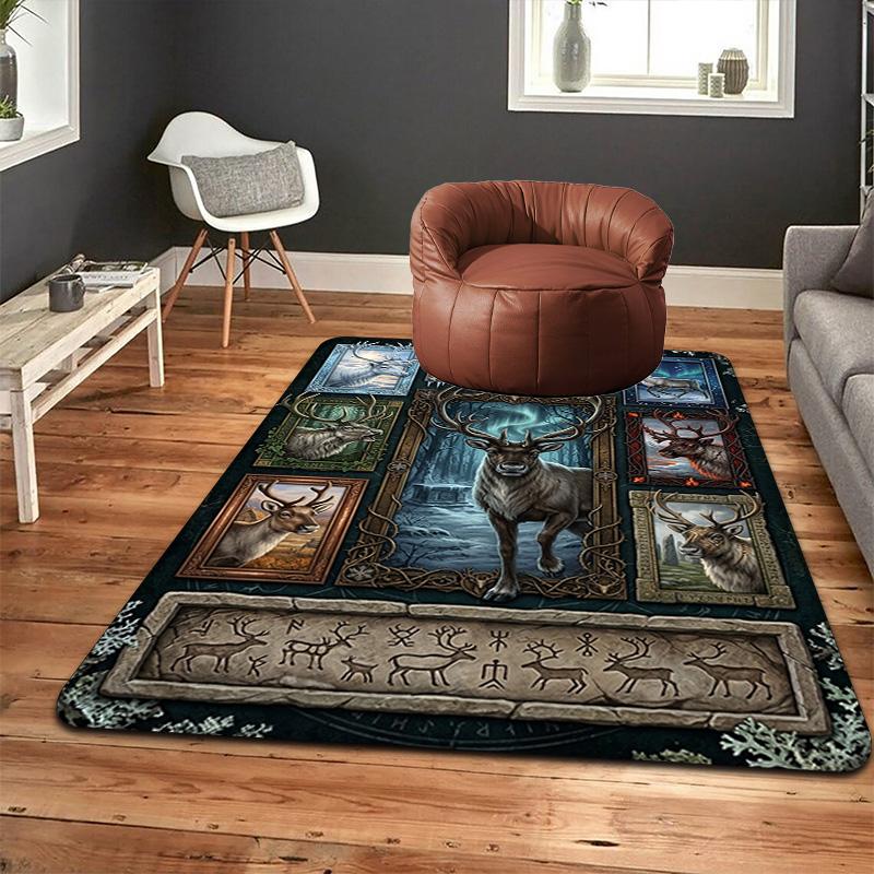 Reindeer Legends Lore Pattern Rug Floor Mat for Living Room or Bedroom Soft and Comfortable Carpet a Gift for Birthday and Holiday.
