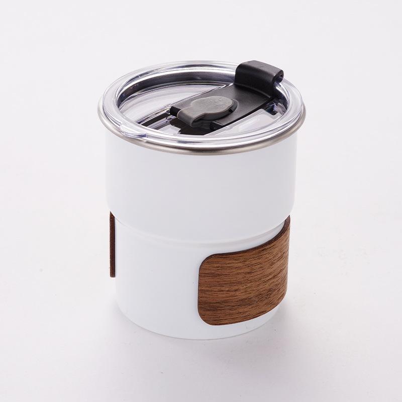 New Cute Tea Beer Cups Single Wall 300ml Color Steel Camping Coffee Mug Wooden Ring Decor