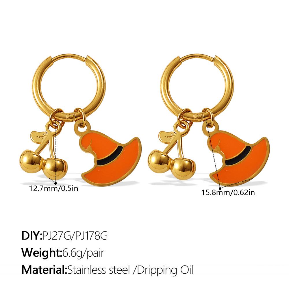 European & American Christmas Pumpkin Pendant Earrings: 18K Gold-Plated Stainless Steel, Versatile Drip Oil Design for Women