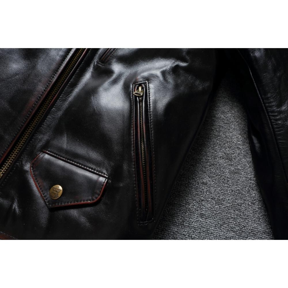 Chinese Size Style RL Top Layer Oil Waxed Cowhide Real Leather Jacket Men Stand Collar Brown Motorcycle Coat Men's Biker Jacket Spring Autumn