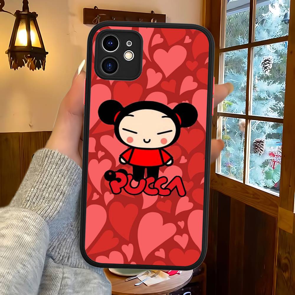 Popular Animation P-Pucca For IPhone 15 16 Pro Max 11 12 13 14 XS XR X Plus 16E Matte Translucent Phone Cover
