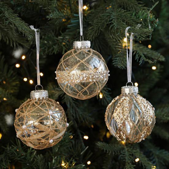 Christmas Ball Ornament Faux Pearl Glittery Tree Decoration Festive Hanging Baubles with Rope Party Decor