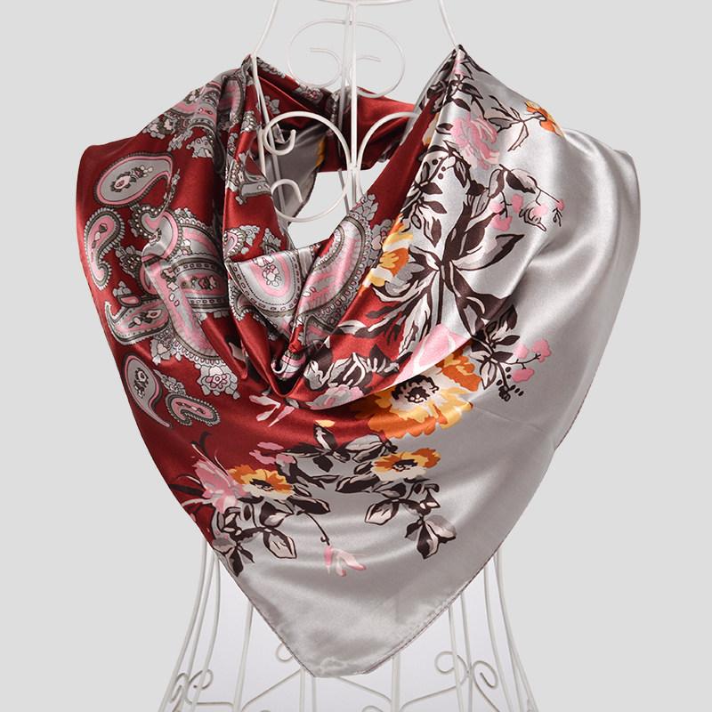 [BYSIFA] Spring Blue White Ladies Silk Scarf Hijab New Luxury Plaisley Satin Square Scarves Wraps Fashion Muslim Head Scarf Cape