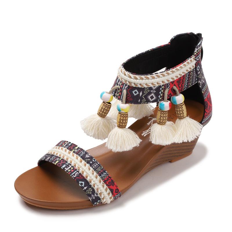 

New Famous Roman Shoes Versatile Vintage Bohemian Casual Vacation Beach Shoes 36 чёрный