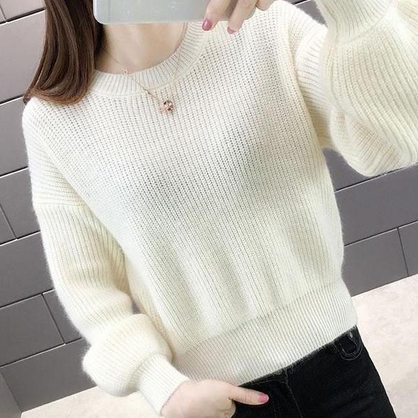 Sweater Women's Top for Outerwear Loose Short Version Autumn and Winter Base Knitted Sweater Thickened