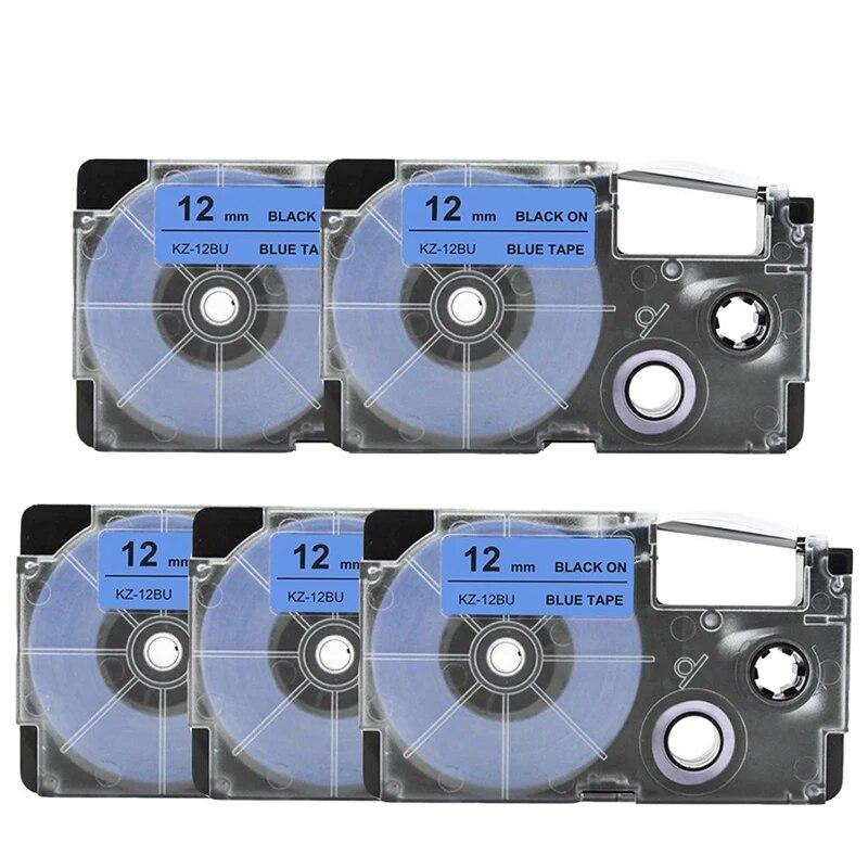 5 Packungen 12mm Etiketten XR12WE XR-12GN XR-12X XR-12YW Kompatibel für Casio EZ Etikettendrucker KL-100 KL-60SR KL120 EZ Etikettendruckerband