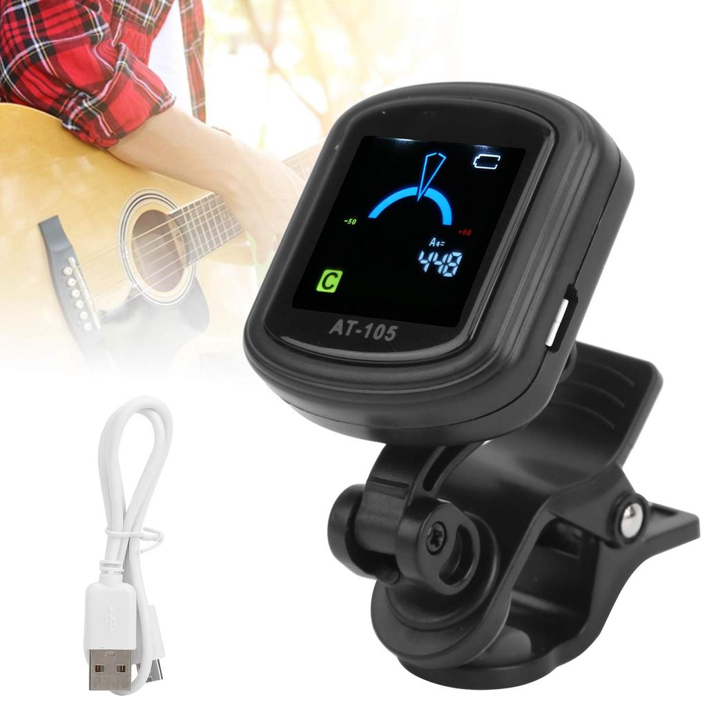 High-Precision Rechargeable Clip-on Guitar Tuner, 12-Temperament Equal Temperament, Built-in 110mAh Battery, Suitable for Guitar, Bass, Ukulele, and