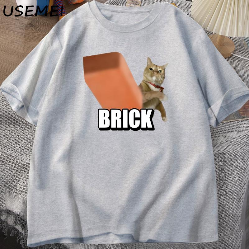 

Funny Cat Throwing Brick Meme Lightweight T-shirt for Men Leisure Cotton T Shirt Round Neck Fashion Short Sleeves Tshirt S
