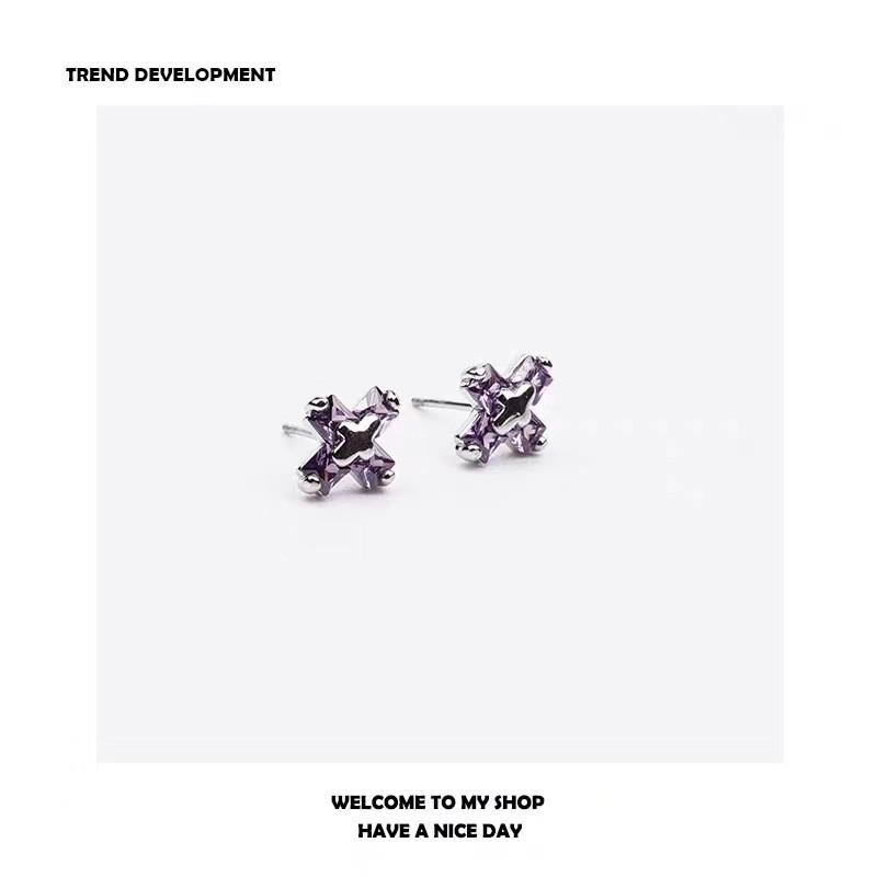 Zircon crystal cross earrings earbone nails exquisite high-end earrings cold wind sweet cool couple earrings versatile