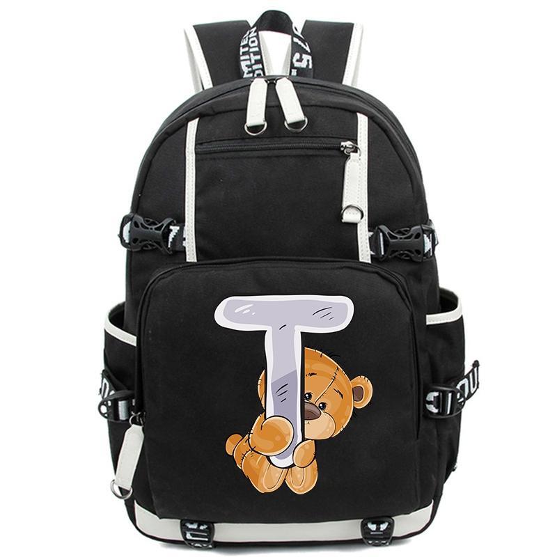Little Bear 26 Englische Buchstaben Student Junge Mädchen Schulranzen Rucksack Kinder Teenager Cartoon Bagpack Wasserdichte Schultasche
