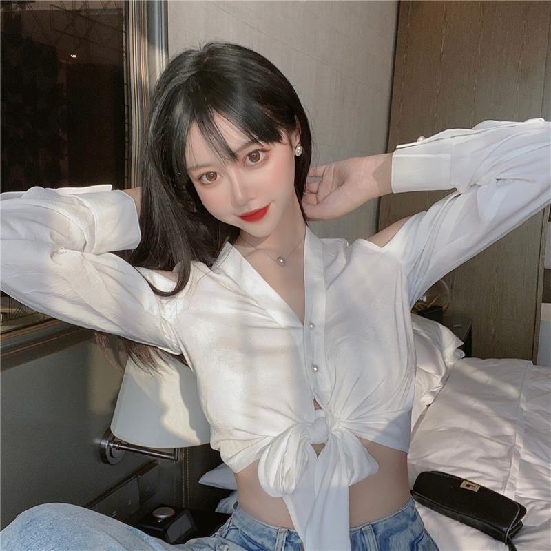 WTEMPO Off Shoulder Women Shirt Sexy V-neck Short French Style Chic Long Sleeve Shirt StreetWear Casual Top Blouse Women
