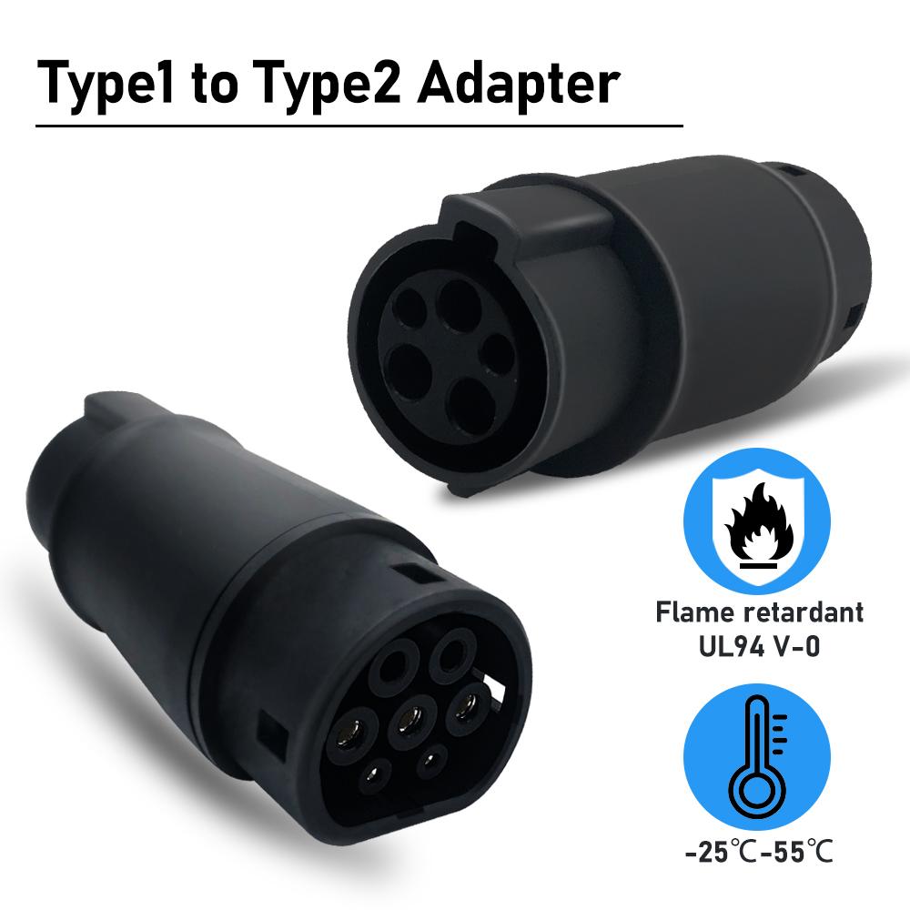Adaptor Type 1 To Type 2 Adapter Convertor SAE J1772 To Tesla EV Charger Connector for Electric Car Use