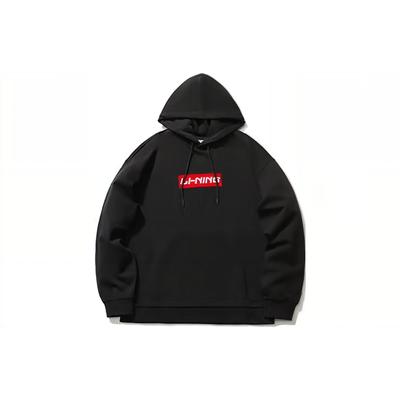 Li Ning Logo Print Lockerer Pullover Fleece Langarm Sweatshirt Unisex Sweatshirt Schwarz AWDS482-1